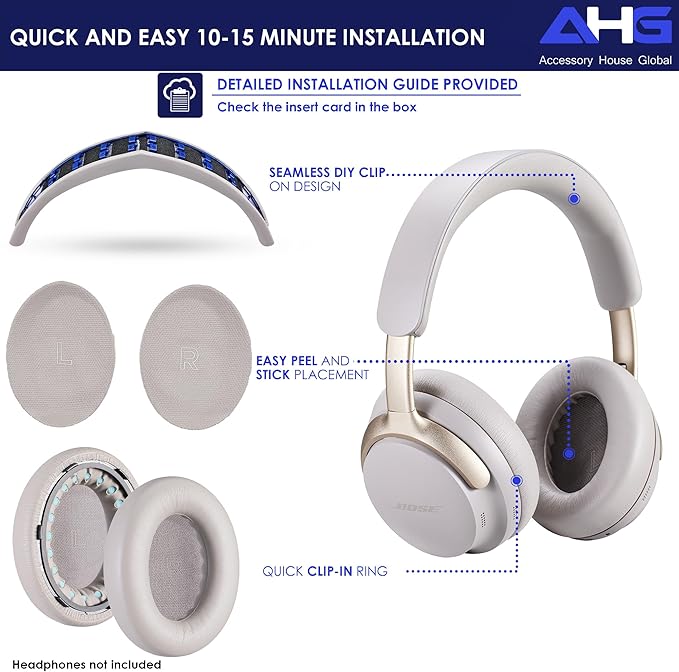QC Ultra Replacement Ear pad and Headband Pad Kit Cushion Compatible with Bose QuietComfort Ultra Wireless Headphones (Sandstone). Easy DIY Installation + Great Comfort