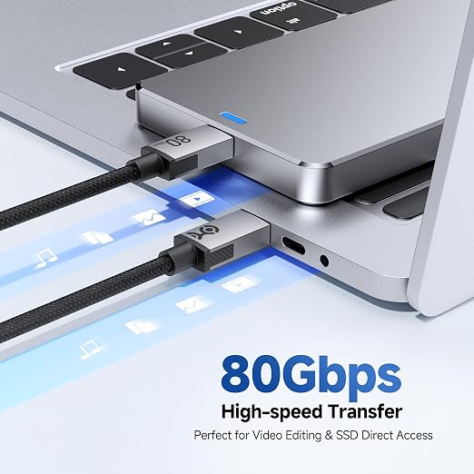 Cable Matters 80Gbps Rugged Braided USB4 Cable 1ft / 0.3m Black | [8K@120Hz / 4K@480Hz Video 240W Charging 80Gbps Data Transfer] Thunderbolt 5/4 Compatible