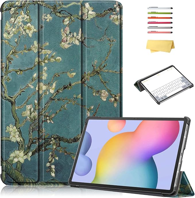Case for Samsung Galaxy Tab S8 Plus 12.4 2022/S7 FE 2021/S7 Plus 2020 (SM-X800/X806/T730/T733/T736/T738/T970/T975/T976) Lightweight Tri-Fold Stand Thin Cover Auto Wake/Sleep Almond Blossom