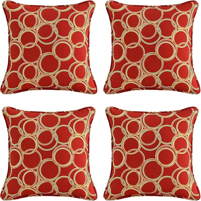 Outdoor Decorative Pillows Pack of 4, 18" x 18" Outdoor Pillow Set for Couch Bed Throw Patio Sofa, Circle Red