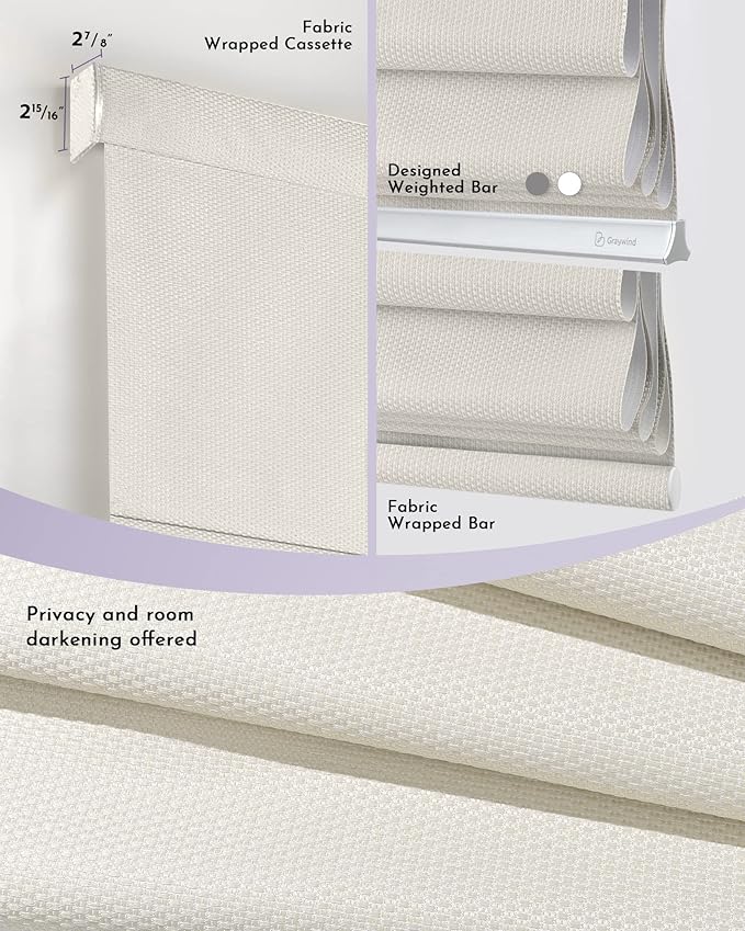 Graywind Smart Roman Shades Compatible with Alexa Google WiFi Hardwired Automatic Blinds with Remote Blackout Plain Fold Soft Roman Window Shades for Windows Doors, Custom Size (Textured Beige)