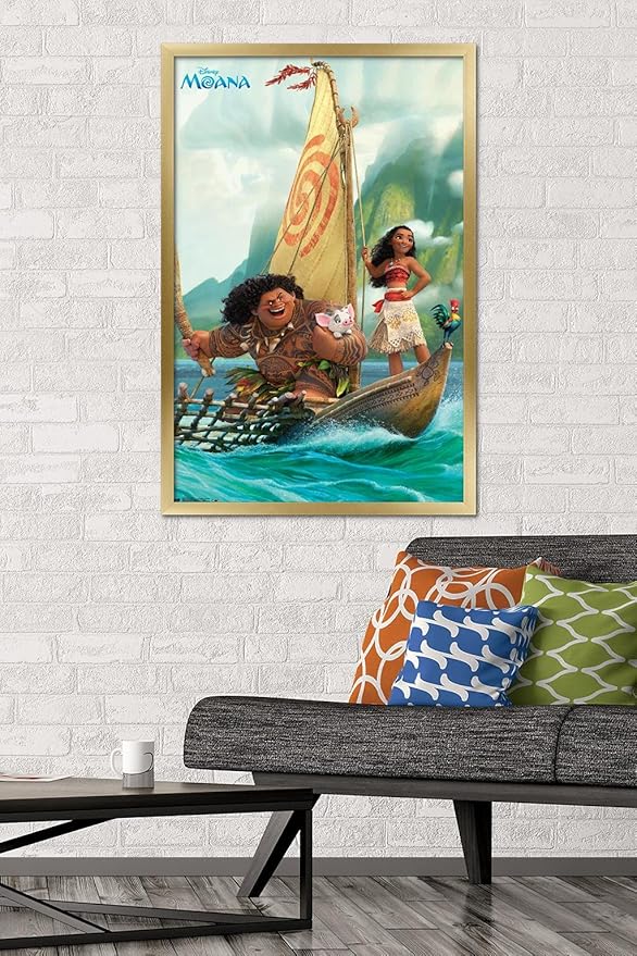 Disney Moana - Group Wall Poster, 34L" x 22.4W", Gold Framed Version