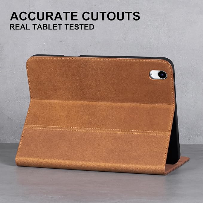 Leather Case for iPad (A16) 11th (11)/ 10th Generation (10.9) Full Grain LeatherProtective Smart Folio Cover with Pencil Holder Auto Sleep/WakeAnti Slip Black Silver