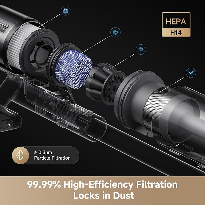 DREAME Cordless Stick Vacuum Cleaner Z30 Essential, 210AW Suction with Big Dust Cup, Up to 90 Mins, 99.99% Filtration Efficiency, HEPA H14 Filter, Dust Reveal Technology, Multi-Surface Vacuuming