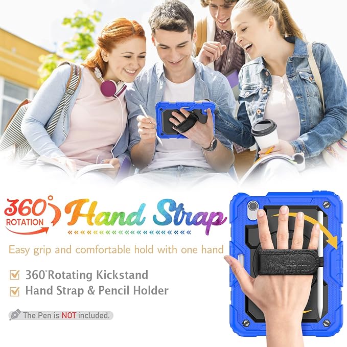 SEYMAC for iPad 9th/8th/7th Generation Case 10.2 2021-2019 Full-Body Shockproof Protective Case with Screen Protector Rotating Stand/Handle/Shoulder Strap for iPad 10.2 Blue/Black