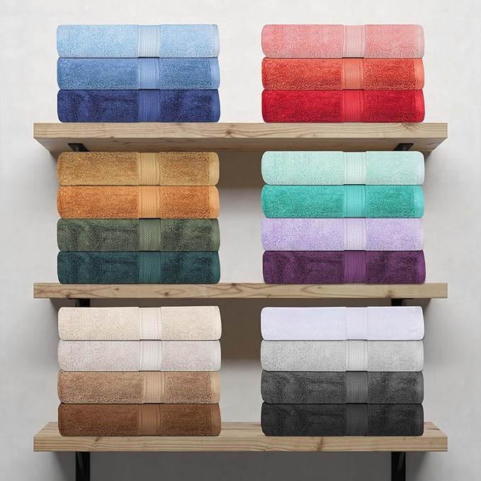SUPERIOR Egyptian Cotton Pile Bath Towel Set of 4, Ultra Soft Luxury Towels, Thick Plush Essentials, Absorbent Heavyweight, Guest Bath, Hotel, Spa, Home Bathroom, Shower Basics, Charcoal