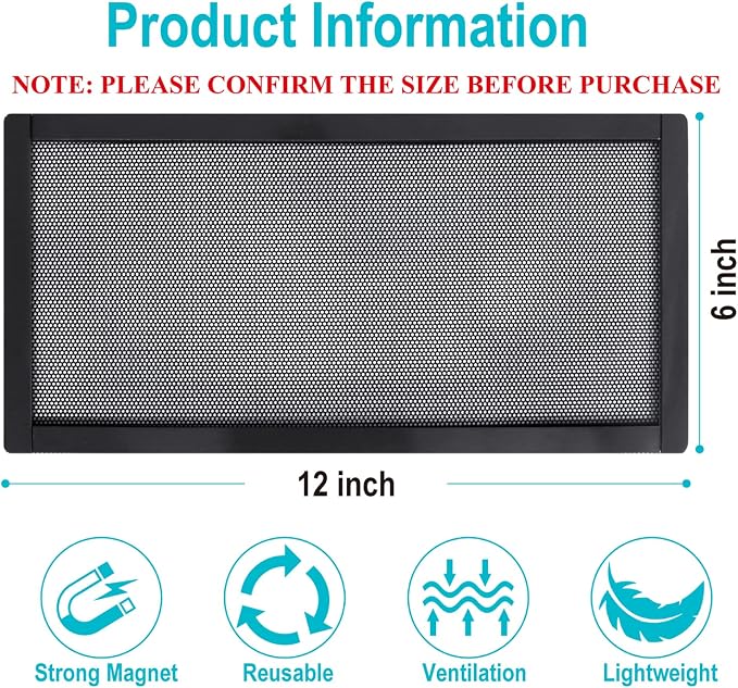 Magnetic Floor Register Vent Covers, 6 x 12 Inch Air Vent Filter Mesh, Sticky