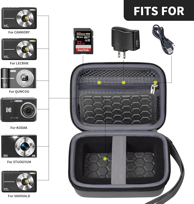 Carrying & Protective Case for Digital Camera, AbergBest 21 Mega Pixels 2.7" LCD Rechargeable HD/Kodak Pixpro/Canon PowerShot ELPH 180/190 / Sony DSCW800 / DSCW831 Cameras for Travel - Dark Grey