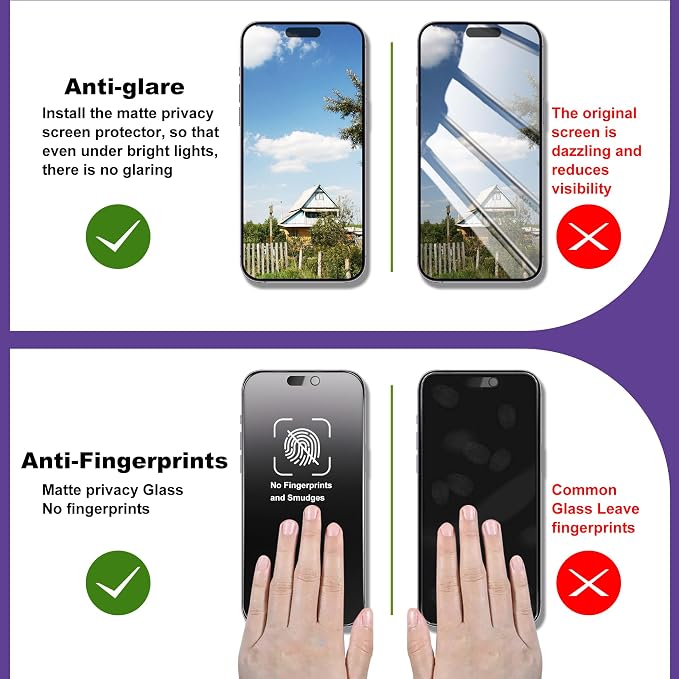 2-Pack Matte Privacy Screen Protector for iPhone 17 ProAnti-Glare &amp 25°Anti-SpyAnti-ReflectionAnti-FingerprintAuto Dust RemovalEasy Installation