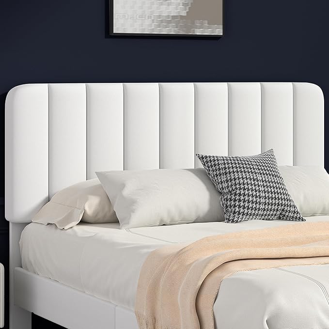 VECELO Queen Size Bed Frame with Upholstered Headboard, Velvet Platform Bedframe Mattress Foundation, Strong Wood Slat Support, No Box Spring Needed,White