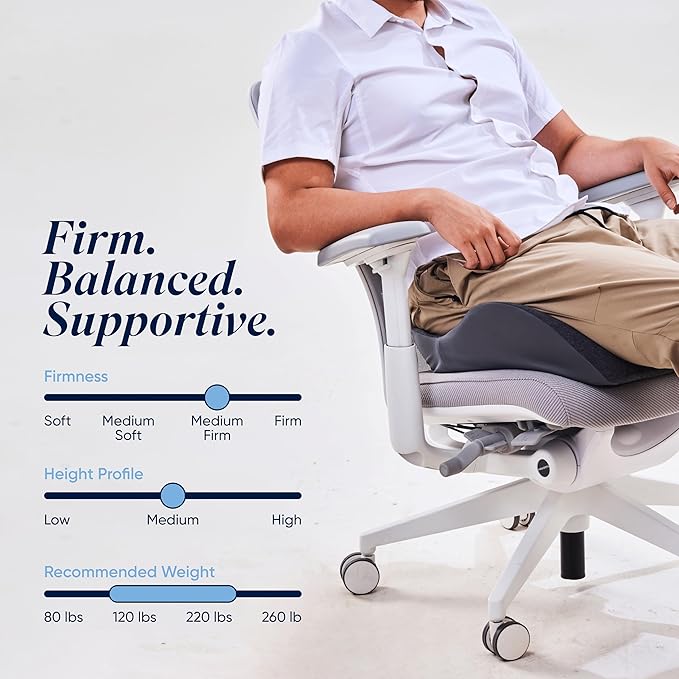 OneCushion Advanced Ergonomic Seat Cushion for Office Chair with Firm AlignCore Foam for All-Day Comfort, Posture Support & Pressure Relief for Work or Home Use - Heather Charcoal