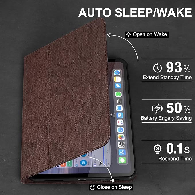 Leather Case for iPad Pro 11 Inch 4/3/2/1 GenSilver Black | Genuine Leather Cover for iPad Pro 11 2022/2021/2020/2018Smart Folio Auto Sleep/WakeProtectiveAdjustable Stand