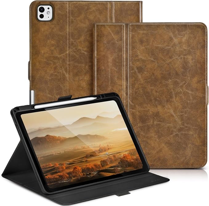 for iPad Pro 13 Inch Case M5/M4 (2025/2024) Black | Slim LightweightPremium Vegan Leather CoverPencil HolderAuto Sleep/WakeMulti Viewing AngleTyping AngleMagnetic Clasp