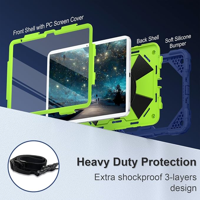 Scnioy Case for iPad (A16) 11th Generation 11 Inch (2025) / iPad 10th Generation Case 10.9 Inch (2022) with 360° Rotating Stand Screen Protector Pen Holder Shoulder Strap Black