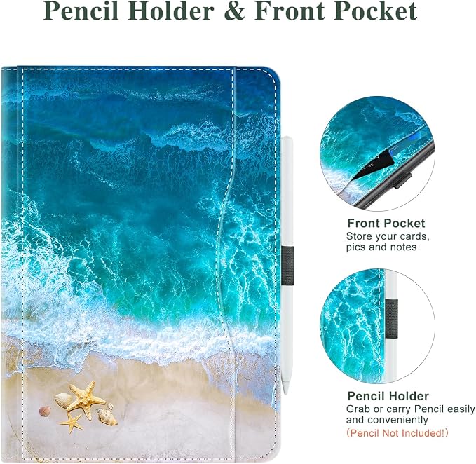 Vimorco for iPad 9th/8th/7th Generation Case 10.2-inch Pencil Holder/Pocket | for iPad Air 3rd Generation Case 10.5-inch for iPad Pro 10.5 Inch Cases Hand Strap Adjustable Angle Beach Path Scenery