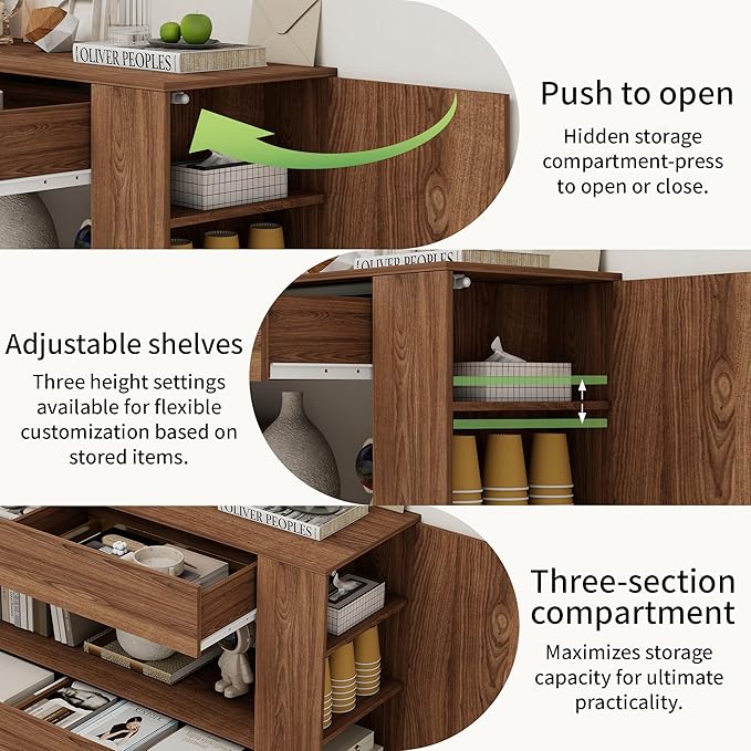 Vavkorkula TV Stand for 55 Inch with 2 Large Drawers & Hidden Storage Cabinets, Modern Farmhouse Entertainment Center Television Stands for Living Room Bedroom, Walnut