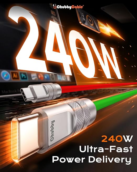 chubbycable 120W Silicone USB A to C Cable 2 Pack Black+Gray 13.1FT | Couple Color Matching 6mm Extra Thick 45000+ Bend Tested 480Mbps Data Transfer E-Marker Safety Chip Tangle-Free