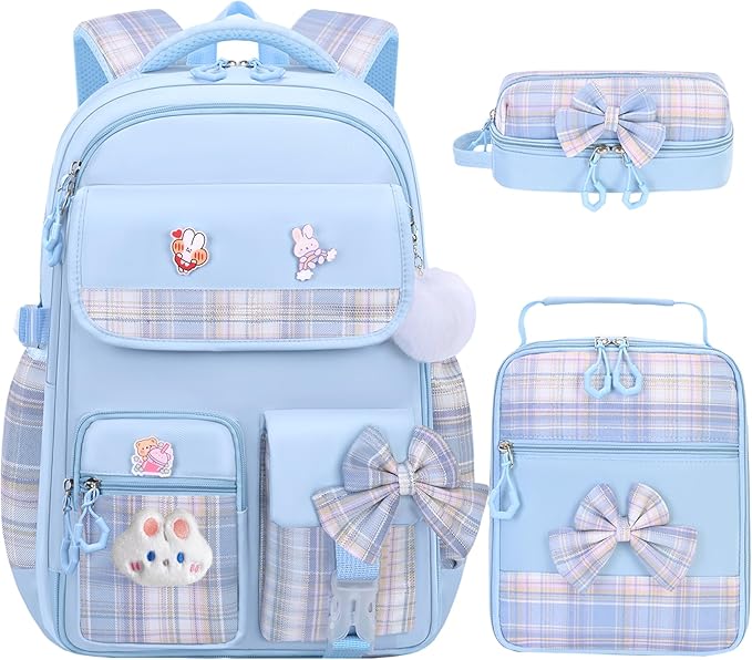 Girls Backpack,Kids School Backpack With Lunch Box Pencil Case Set,Cute Childrens Schoolbag For Girls