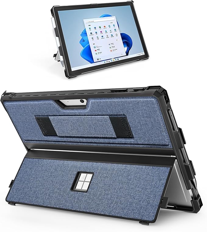 Case for 12.3 Microsoft Surface Pro 7+/7/6/5/4 Protective Rugged Cover Case with Surface Pen Holder and Hand Strap Compatible with Surface Pro Type Cover Keyboard (Black)