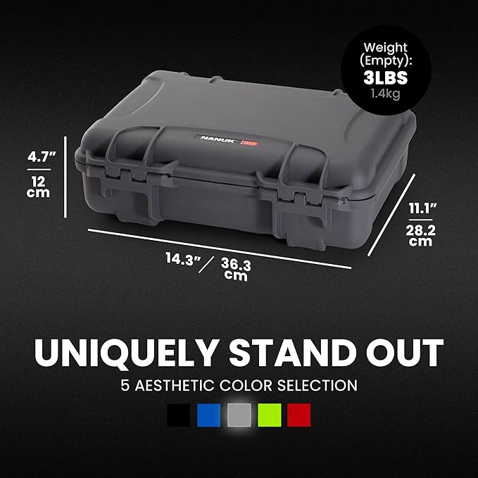 NANUK 910 Hard Case with Customizable Cubed Foam, IP67 Waterproof, Dustproof and Impact Resistant, 14.3” x 11.1” x 4.7”, Rugged Construction for Ultimate Protection, Made in Canada – Graphite
