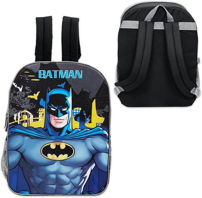 DC Comics Batman Backpack with Lunch Box Set - Bundle with 16” Superhero School Bag, Lunch Box, Water Bottle, Stickers, More | Batman Backpack for Boys, Kids