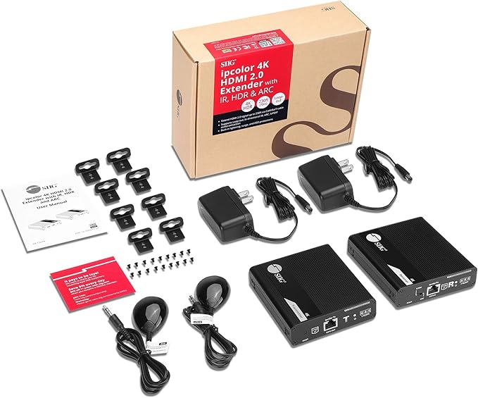 SIIG 4K HDMI Extender Balun Over CAT6/7 - Up to 230ft (70m), 4K@60Hz, Loopout, HDCP 2.2, Near Zero Latency, EDID Learning, ARC & Audio Extractor, Two-Way IR, ESD Protection (CE-H26L11-S1)