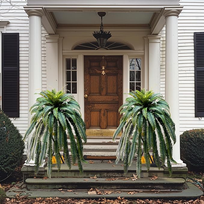 Giant Artificial Boston Ferns for Outdoors Large,Uv Resistant Lifelike Artificial Plants Large,Faux Fern Silk Ferns Look Real,Fake Fern for Outside 90Branches Extended Olive Green,No Base.