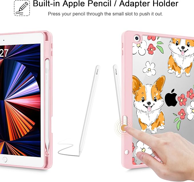 May Chen for iPad 9th Generation with Pencil Holder iPad 8th/7th Gen Case 10.2-inch [Penceil Holder] Trifold Stand Auto Wake/Sleep Clear TPU Protection Back Cover Ballet Shoes