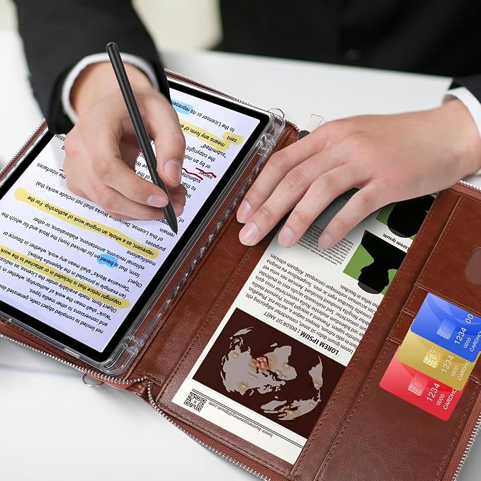 Case for Samsung Galaxy Tab S10 Lite / S10 FE / S9 FE 10.9-Inch / S9 11 | PU Leather / Zipper Bag / Clear Back Case / Hand Strap / Shoulder Strap / S-Pen Holder / Stand Cover