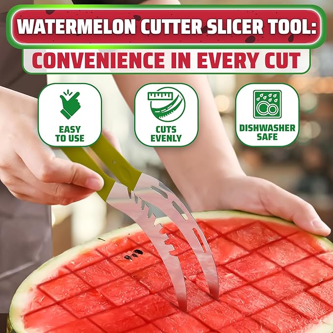 2-in-1 Watermelon Slicer Cutter Tool, Stainless Steel, Cubes & Slices