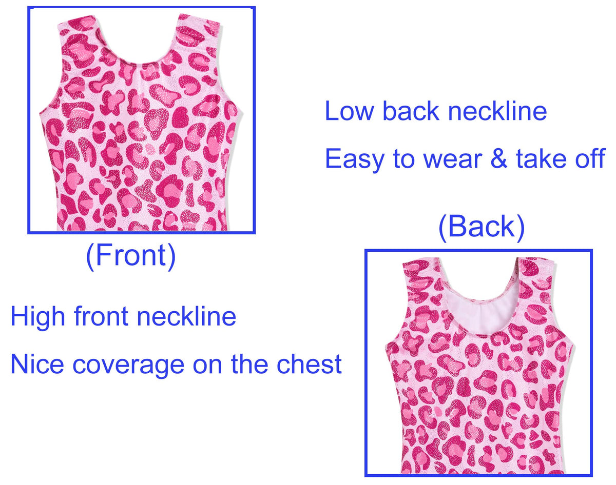 Domusgo Gymnastics Leotards for Girls 6-7 Years Old Shiny Pink Leopard