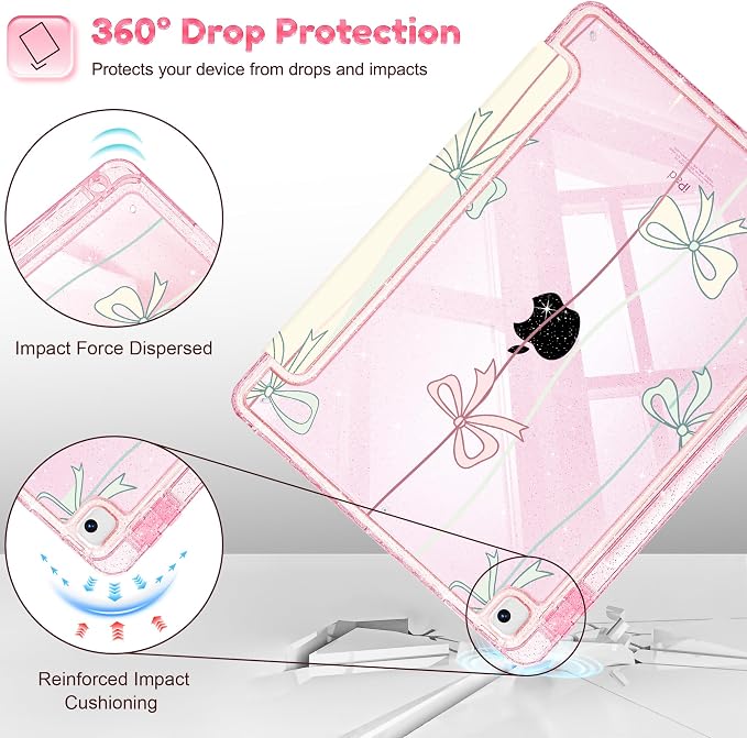 Mektron Sparkly Case for iPad 10.2 inch Glitter Tablet Cases for iPad 9th Gen 2021/8th Gen 2020/7th Gen 2019 Cover with Shiny Clear Back Shell Foldable Bling Smart Cover Blue Floral