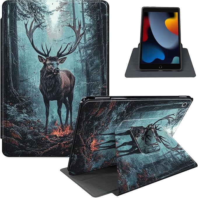 for iPad 11th Generation (A16 2025) 11 / iPad 10th Gen 10.9 2022 Case 360° Rotating PU Leather Stand Cover with Auto Sleep/Wake Shockproof TPU Backl Raccoon Perched
