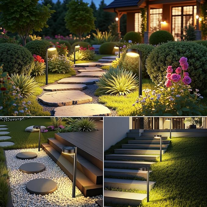 12 Pack Solar Pathway Lights Outdoor, 12 Brighter LED Solar Lights Outdoor Waterproof, Up to 12 Hrs Modern Solar Powered Path Light for Yard Garden Walkway Driveway