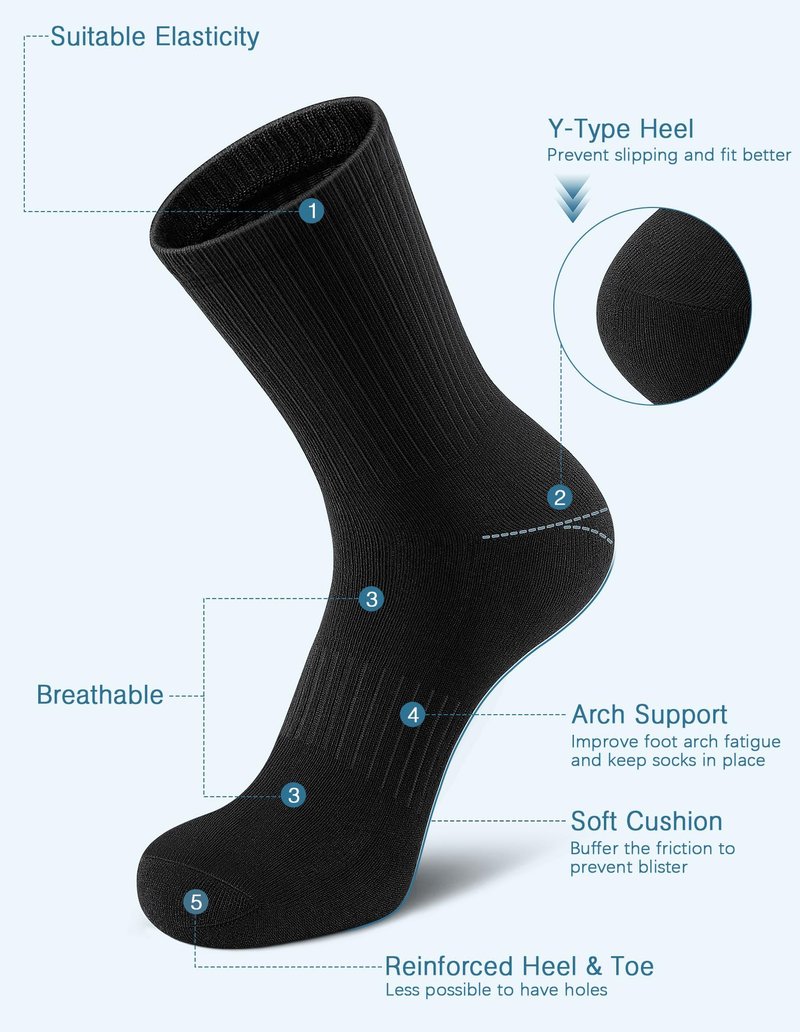 Airacker Athletic Crew Socks - Breathable Performance Running Socks (6 Pairs)