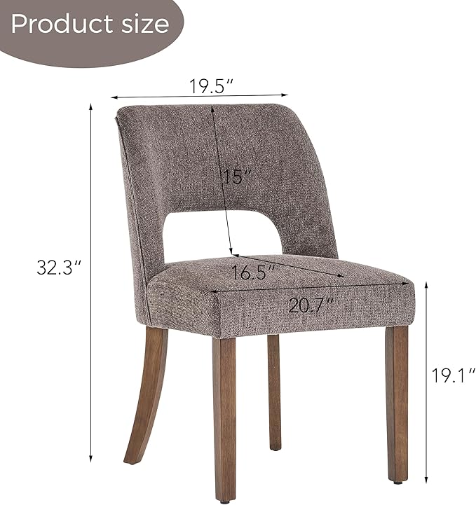 VKNOW Wooden Dining Chairs Set of 2, Modern Fabric Upholstered Dining Room Chair Kitchen Chairs, Farmhouse Dinner Chair for Kitchen Dining Room, Brown