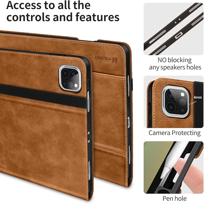 Case for iPad Pro 13 inch Case M5 2025/M4 2024 with Pencil Holder | Supports Pencil Pro/Pencil Auto Sleep/Wake Function Vegan Leather Smart Stand Cover (Black)