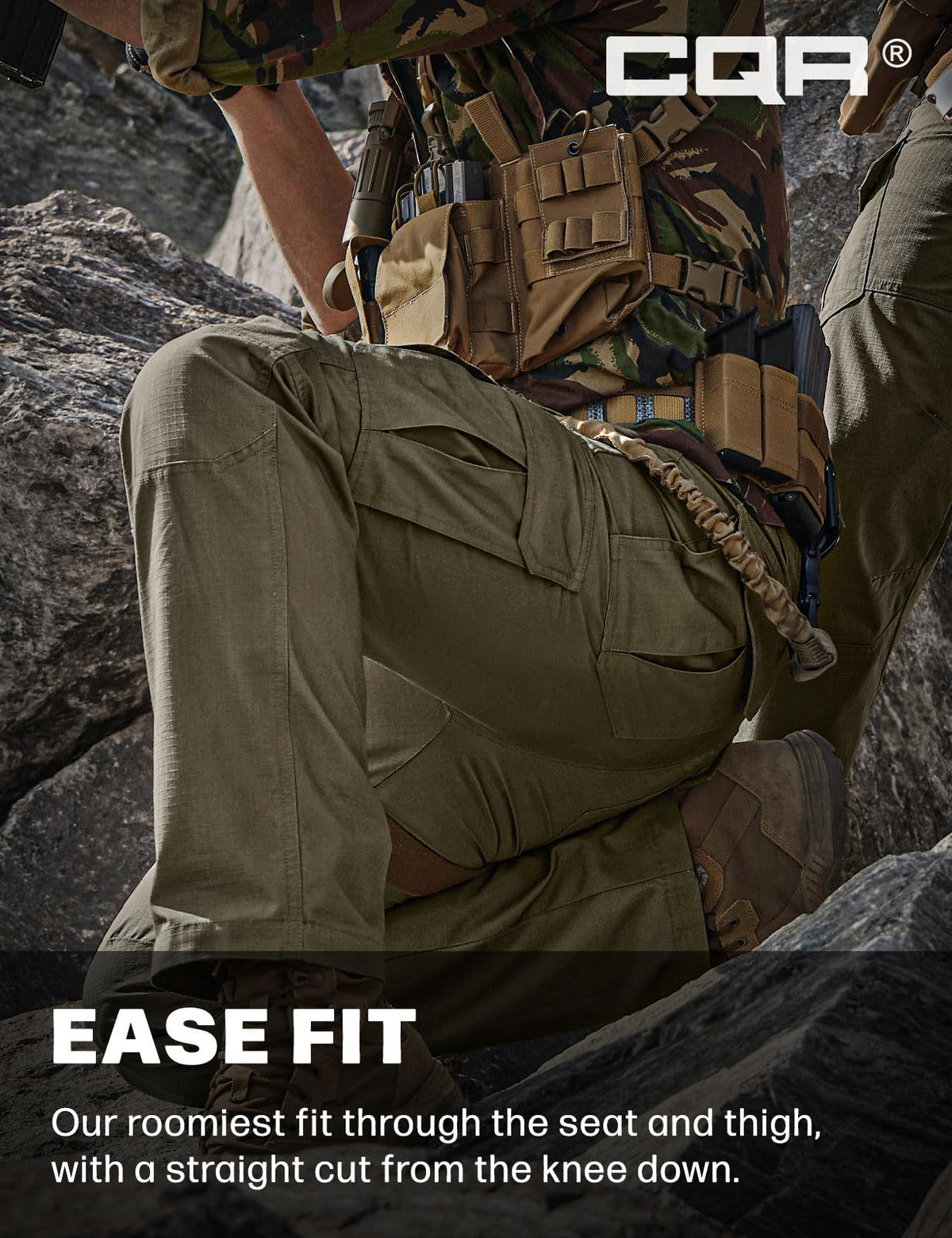 CQR Men's Tactical Pants, Water Resistant Ripstop Cargo Pants, Lightweight EDC Work Hiking Pants, Outdoor Apparel, Raider Soil Green, 44W x 30L