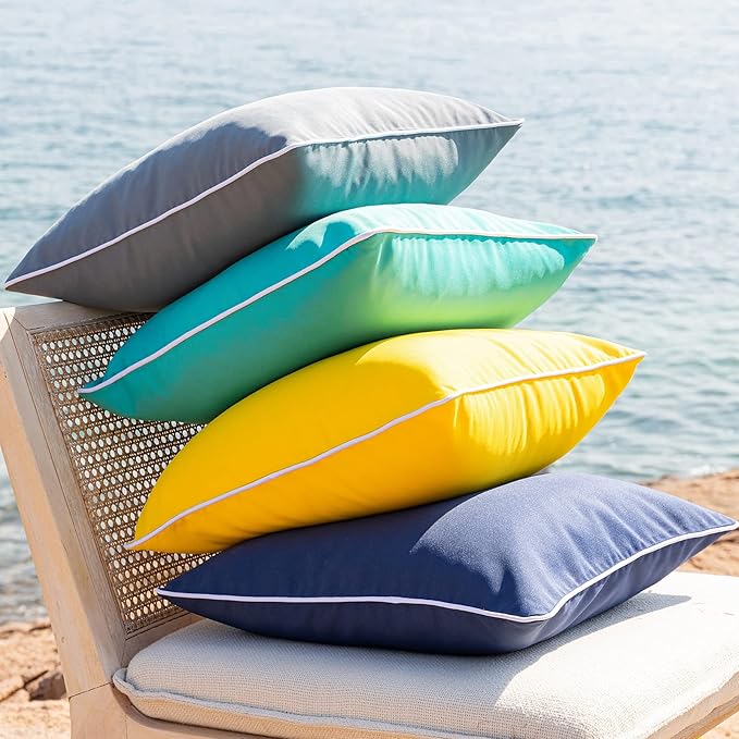 Phantoscope Pack of 2 Outdoor Waterproof Solid Throw Decorative Pillow Cover Decorative Square Outdoor Pillows Cushion Case Patio Pillows for Couch Tent Sunbrella (18''x18'', Turquoise)