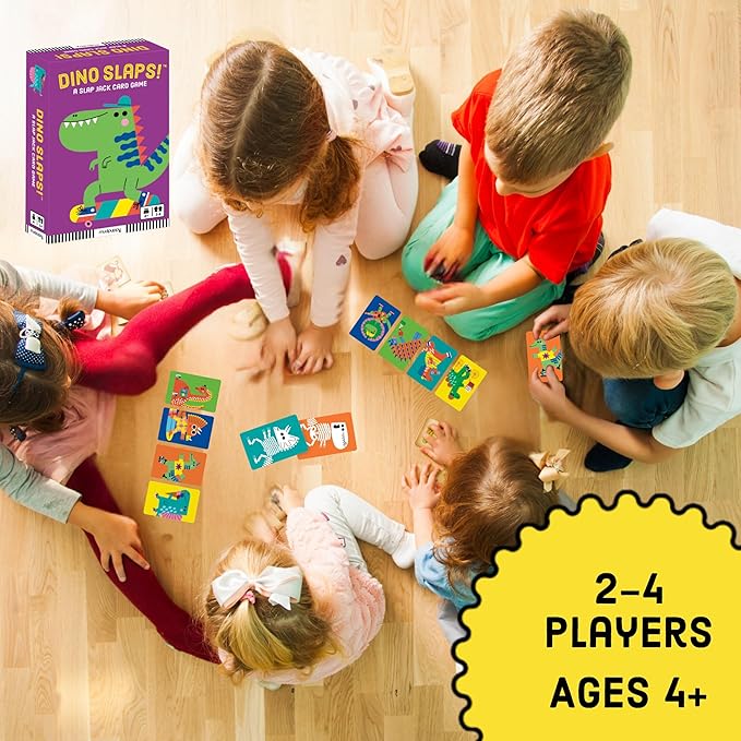 Mudpuppy Dino Slaps! – Dinosaur Version of Classic Kids Slap Jack Card Game with Cute Illustrations of Dinosaurs for Children Ages 4 and Up, 2-4 Players