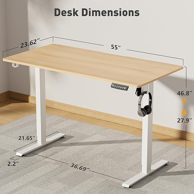 55 x 24 Inch Electric Standing Desk Adjustable Height,Sit Stand Up Desk with Wheels,Home Office,Rising Desk,Computer Workstation, Gaming Work (Spliced Desktop,Oak)