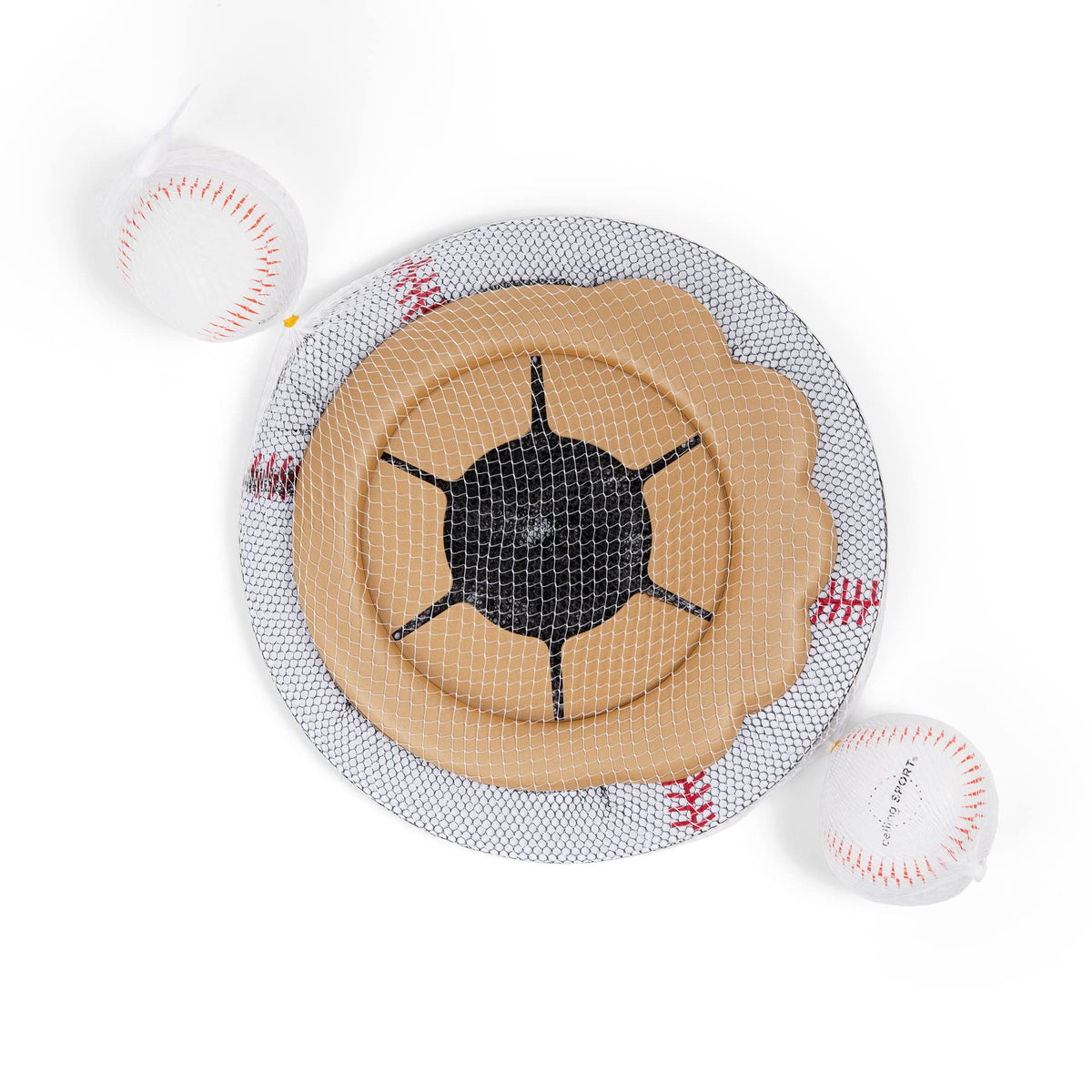 Ceiling Strike: Indoor Easy Catch Ceiling Baseball Kids Toy Game Training Equipment - Includes Soft Backboard/Net/Mitt and Two Mini Plush Baseballs (Gift Set)