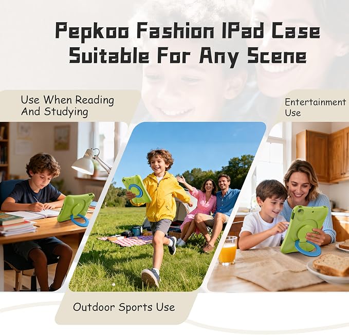 Pepkoo Case for iPad 9.7 Inch 5th/6th Gen &amp Air/Air 2 Shockproof Cover | EVA Shockproof Design with Adjustable Stand. Full-Body Coverage for Study Reading and Daily Use with Flexible Bracket.