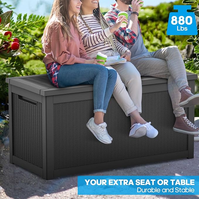 260 Gallon Waterproof Outdoor Storage Box,Large Resin Deck Box,Lockable Outside Storage Box Container for Patio Furniure,Garden,Tools (260 Gallon,Black)