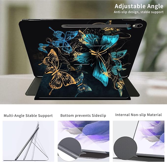 Case for Samsung Galaxy Tab A9 8.7-Inch 2023360 Degree Rotating Multi-Angle Viewing Protective Cover with Auto Sleep/Wake-Blue Butterfly