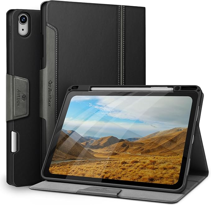 Antbox for iPad Air 13 Inch Case 2026 M4 /2025 M3 /2024 M2 Black | Built-in Pencil Holder Supports Pencil Pro and Pencil (USB-C) Auto Sleep/Wake PU Leather iPad Air 13'' Cover