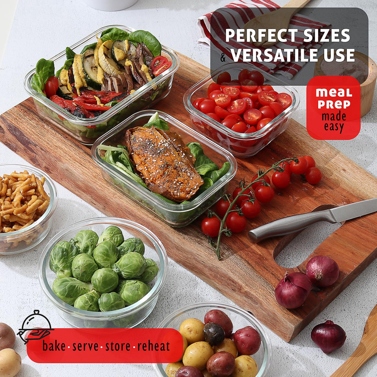 EATEX 24pc Glass Storage Containers with Lids, 12 Set Glass Food Storage Containers with 12 Airtight Lids, Pantry Kitchen Meal Prep Containers for Lunch, Freezer Storage Containers, Oven Safe