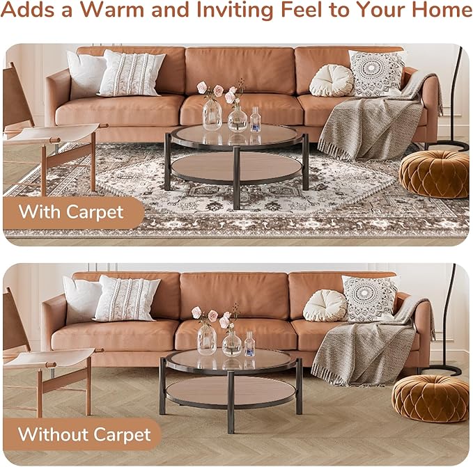 OPPODREAM Thin 6x9 Area Rugs, Washable Rug 6x9 with Non Slip Backing, Faux Cashmere Low-Pile 6 x 9 Carpet, Brown