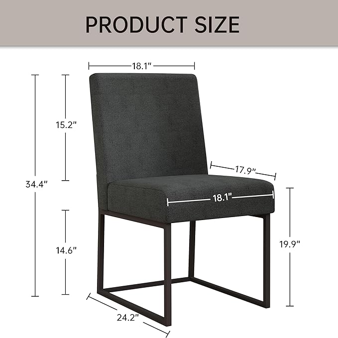 VKNOW Upholstered Dining Chairs Set of 4, Modern Dining Room Chairs, Linen Kitchen Chair Dinner Chair with Black Metal Base for Kitchen Office, Dark Grey-Unstriped