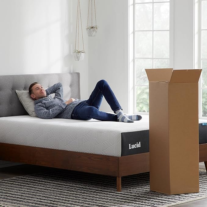 LUCID 12 Inch Memory Foam Mattress - Medium Feel - Memory Foam Infused with Bamboo Charcoal - Gel Infusions - CertiPUR-US Certified - Breathable - Queen